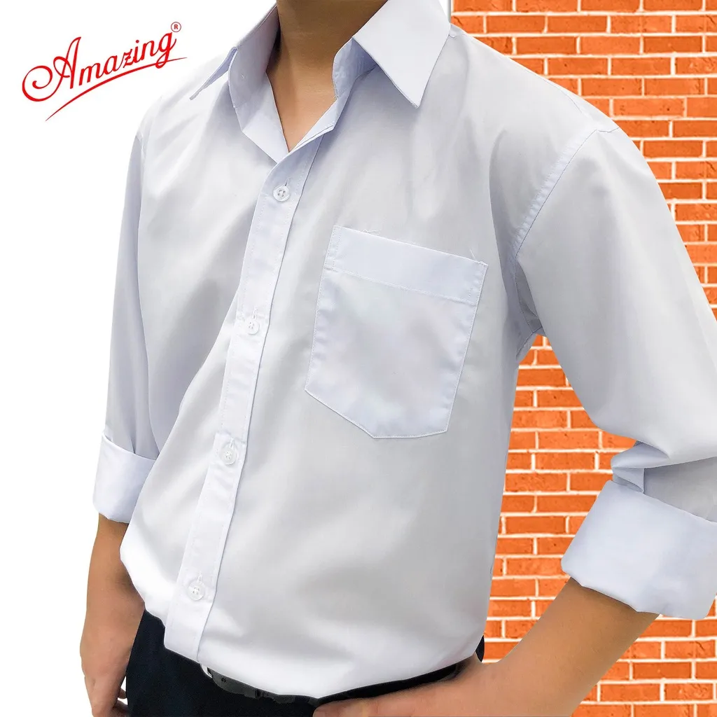 Ảnh Áo sơ mi nam trắng tay dài, đồng phục học sinh các cấp, size từ 20-95kg, form suông, vạt bầu,Amazing 4