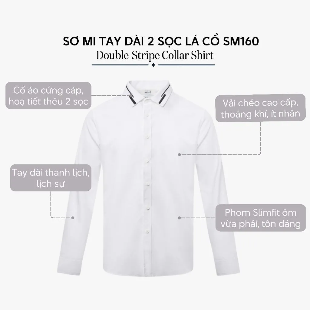 Ảnh Áo Sơ Mi Nam Trắng Tay Dài Vải Lụa 4MEN SM160 Thêu 2 Sọc Lá Cổ Đẹp Trẻ Trung Tinh Tế, Form Slimfit Tôn Dáng 3