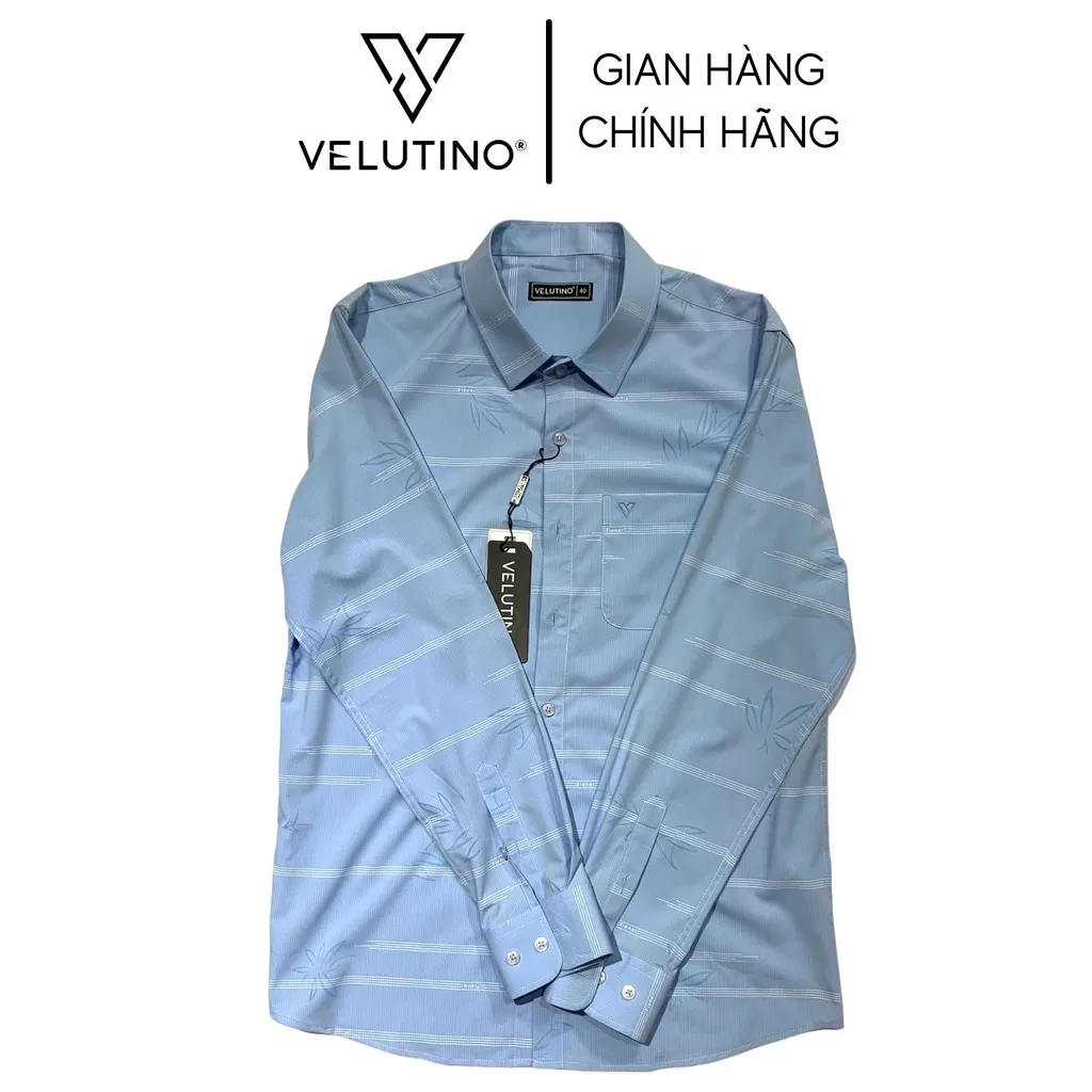Ảnh Áo sơ mi nam Velutino dài tay xanh kẻ trắng công sở mềm mịn cao cấp 1