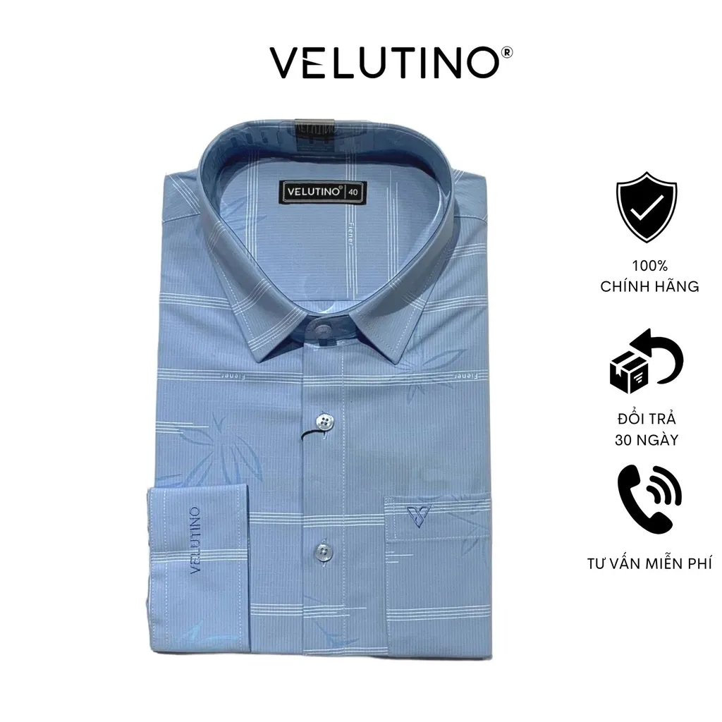 Ảnh Áo sơ mi nam Velutino dài tay xanh kẻ trắng công sở mềm mịn cao cấp 3