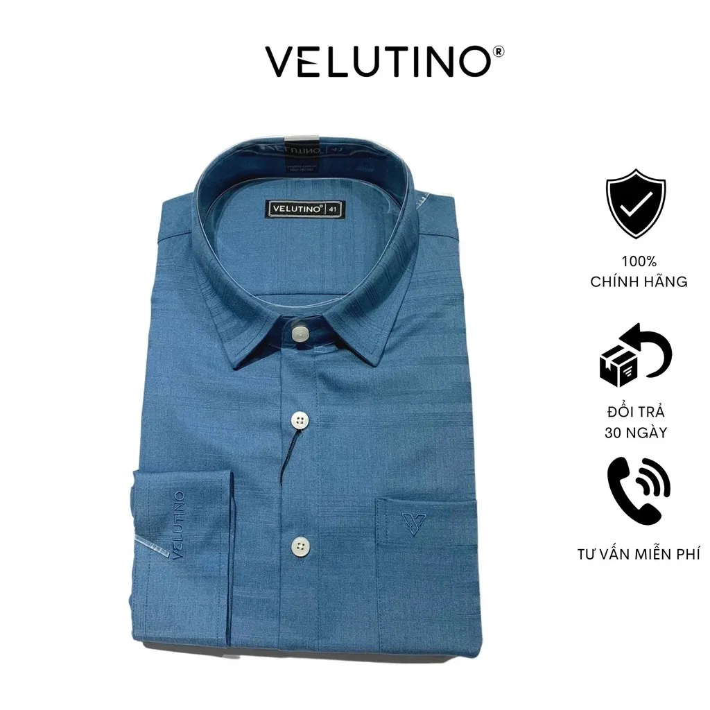 Ảnh Áo sơ mi nam Velutino dài tay xanh đậm cao cấp mềm mại thoáng mát thấm mồ hôi 3