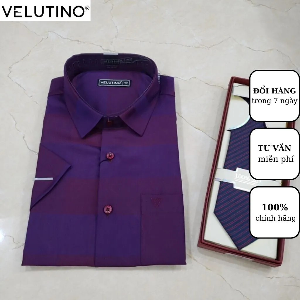 Ảnh Áo sơ mi nam Velutino ngắn tay xanh tím than công sở cao cấp SMC213.2 3