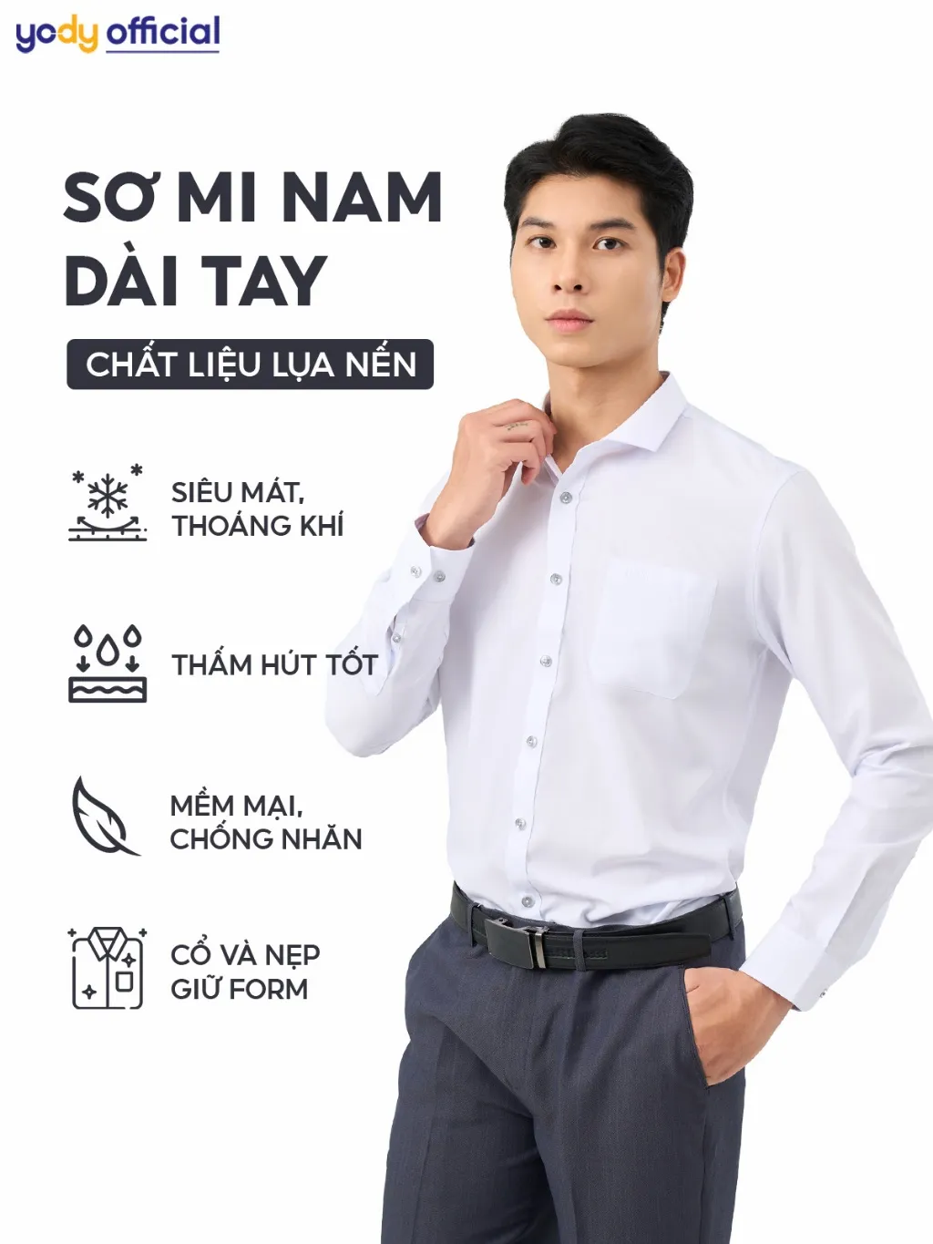 Ảnh Áo sơ mi nam YODY dài tay, có túi ngực, chất lụa nến mềm mịn, chống nhăn lịch lãm dáng slim fit SPM5005 1