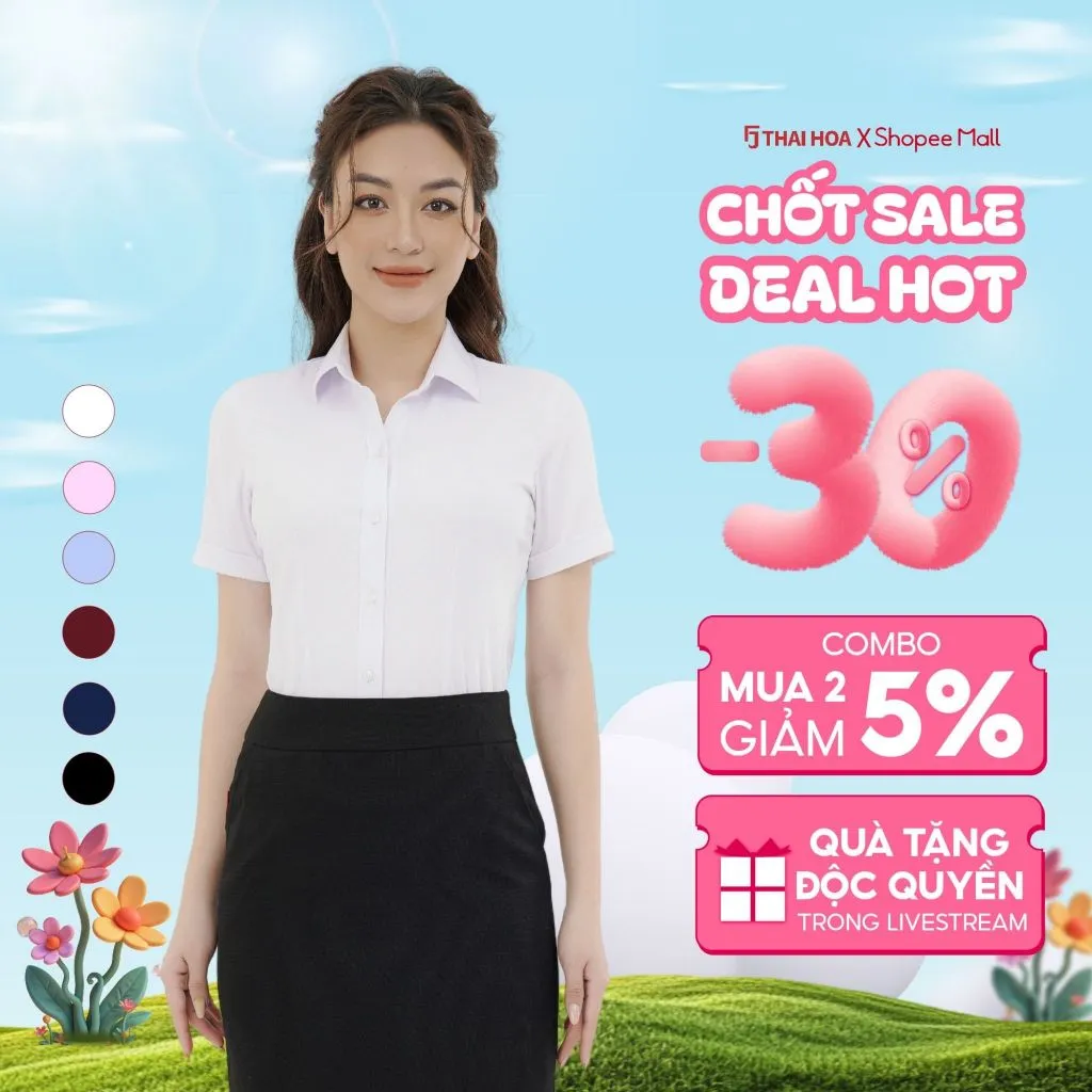 Ảnh Áo sơ mi ngắn tay ASW0301-R10 chất liệu sợi tre trơn các màu form ôm Thái Hòa 1