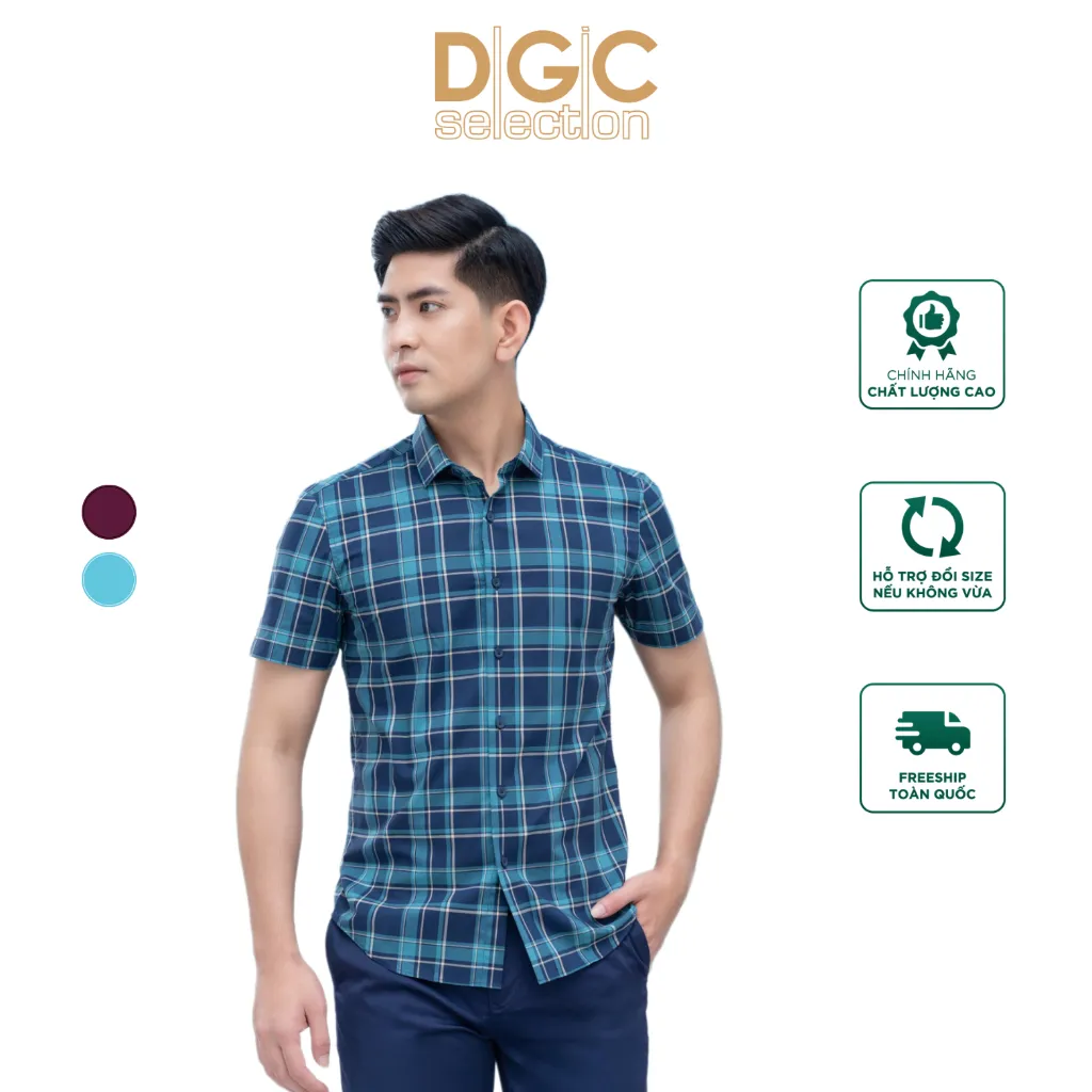 Ảnh Áo sơ mi ngắn tay DGC - SASNBC33M dáng ôm, chất liệu 100% cotton, thoáng mát, thấm hút tốt 1