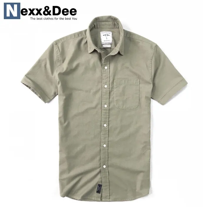 Ảnh Áo sơ mi ngắn tay nam vải oxford denim xanh rêu công sở Nexx&Dee ND02 2