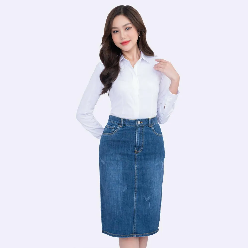 Ảnh Áo sơ mi nữ 23ASW-102 chất liệu cotton form ôm trơn bản nẹp khuy cao cấp dài tay Thái Hòa 3