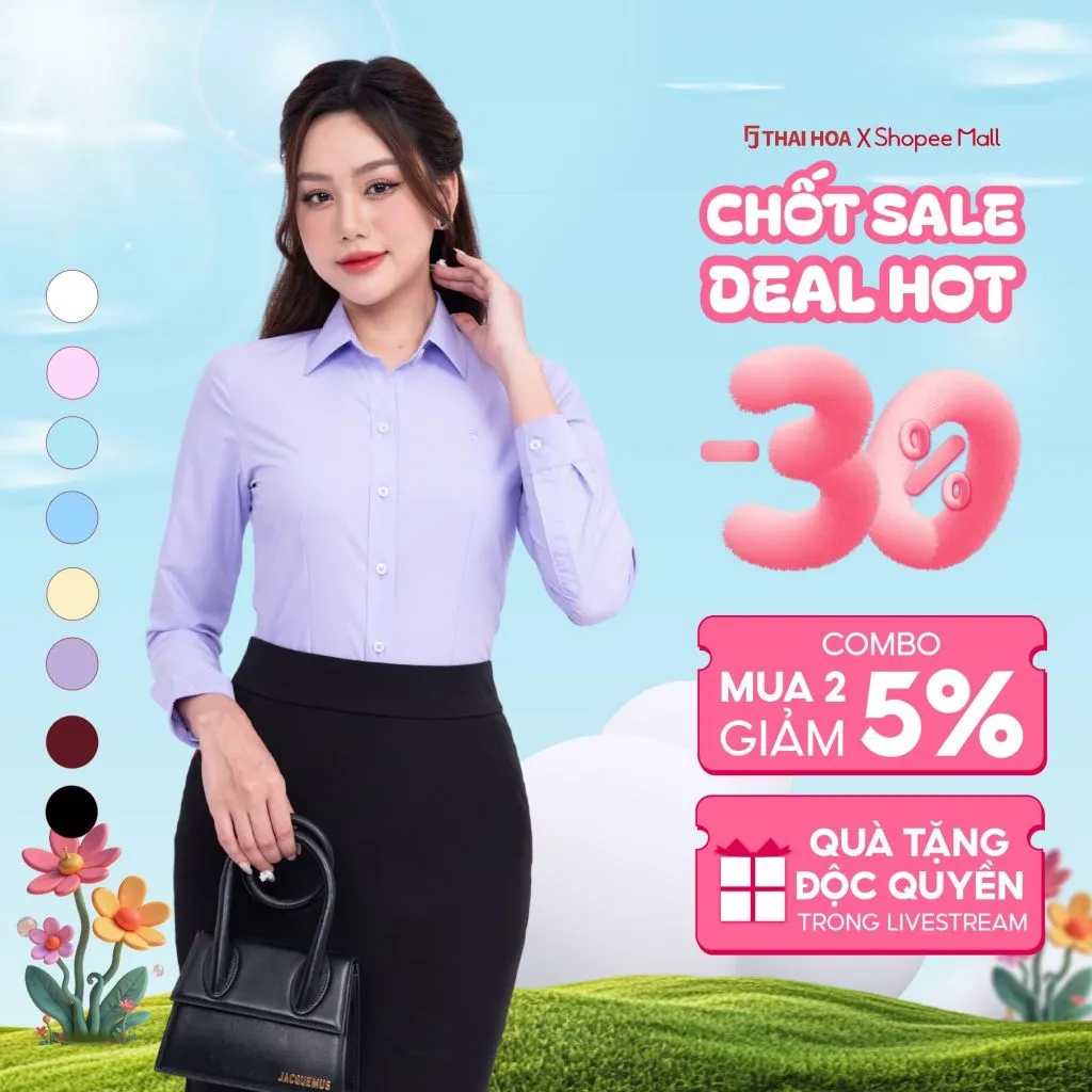 Ảnh Áo sơ mi nữ ASW0101-R01 dài tay form ôm vải cotton trơn các màu Thái Hòa 1