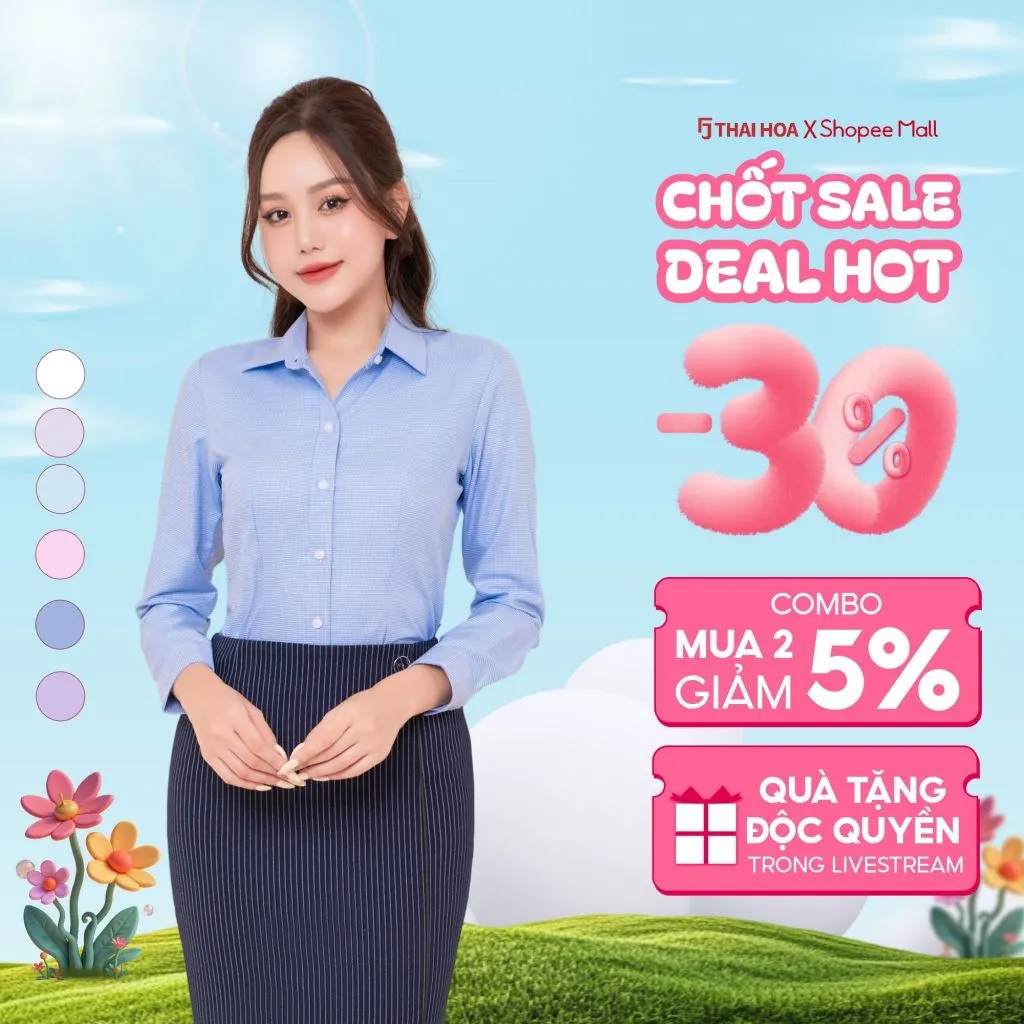 Ảnh Áo sơ mi nữ ASW0101-R05 thiết kế công sở dài tay form ôm kẻ tăm nhiều màu cao cấp Thái Hòa 1