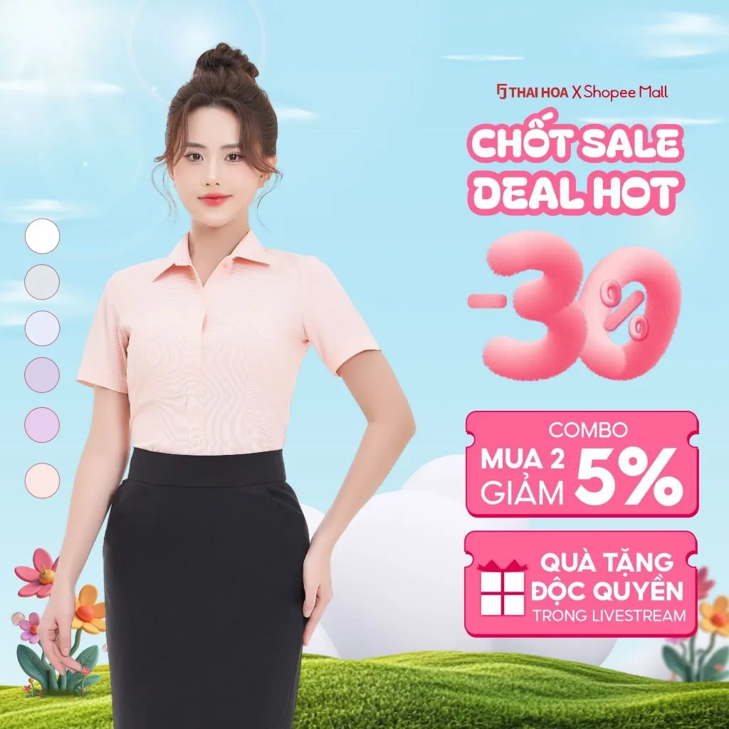Ảnh Áo sơ mi nữ ASW0301-R04 kẻ sọc tăm thiết kế công sở ngắn tay form ôm nhiều màu Thái Hòa 1