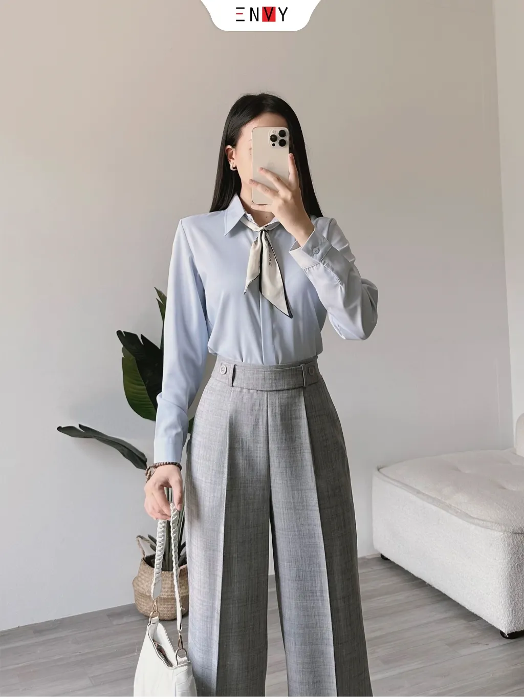 Ảnh Áo sơ mi nữ công sở ENVY S223 khuy giấu nút 2