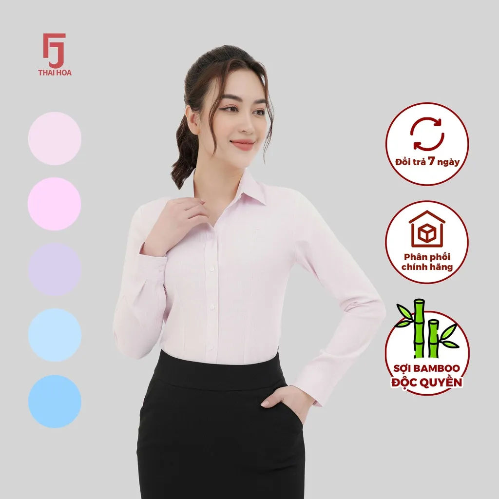 Ảnh Áo sơ mi nữ công sở thiết kế dài tay vải sợi tre cao cấp nhiều màu Thái Hòa ASW0101-R06 1