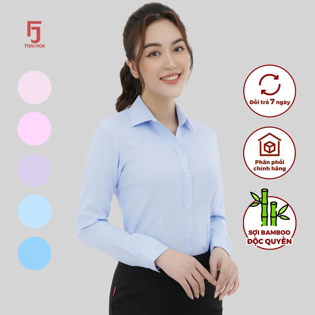 Ảnh Áo sơ mi nữ công sở thiết kế dài tay vải sợi tre cao cấp nhiều màu Thái Hòa ASW0101-R06 2
