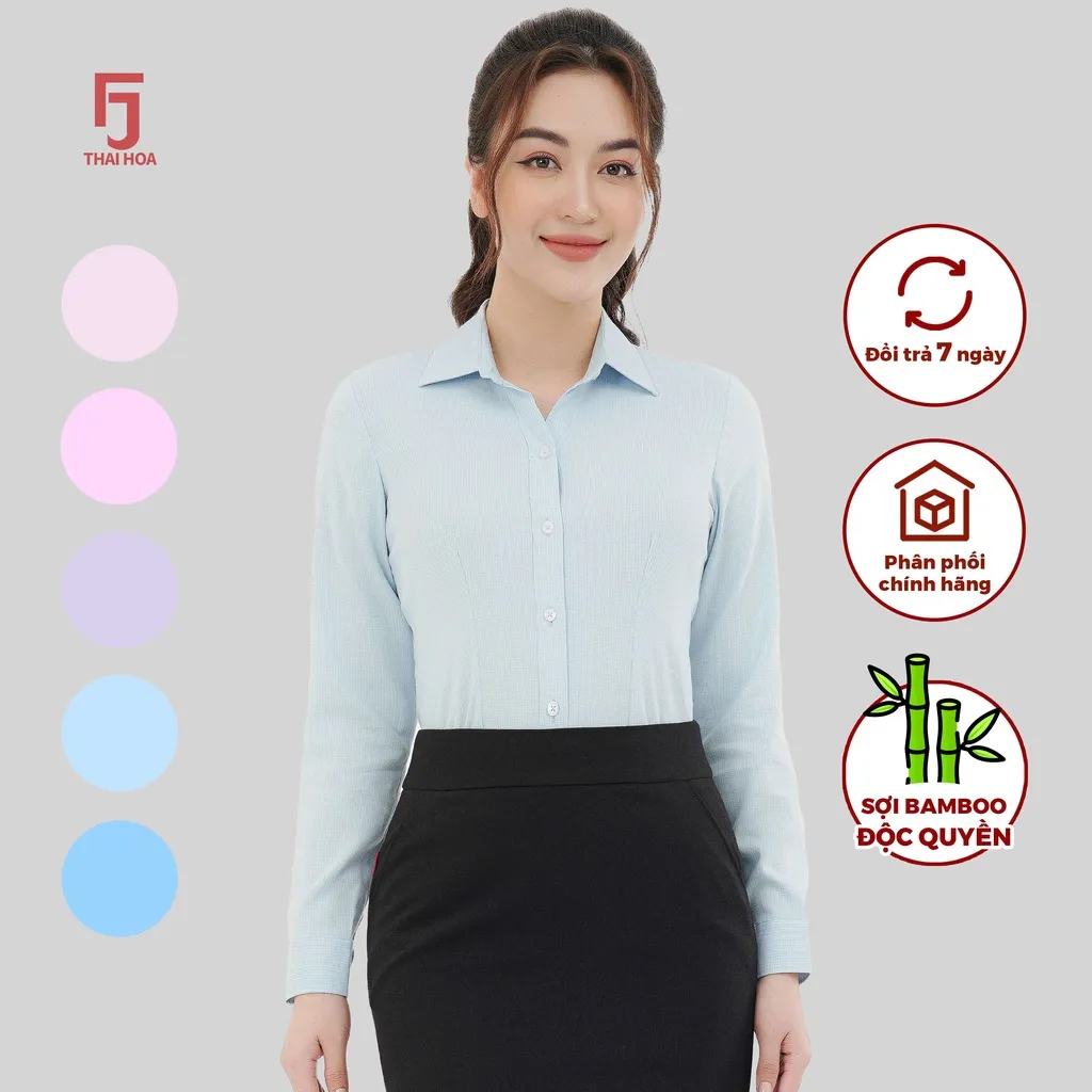 Ảnh Áo sơ mi nữ công sở thiết kế dài tay vải sợi tre cao cấp nhiều màu Thái Hòa ASW0101-R06 3