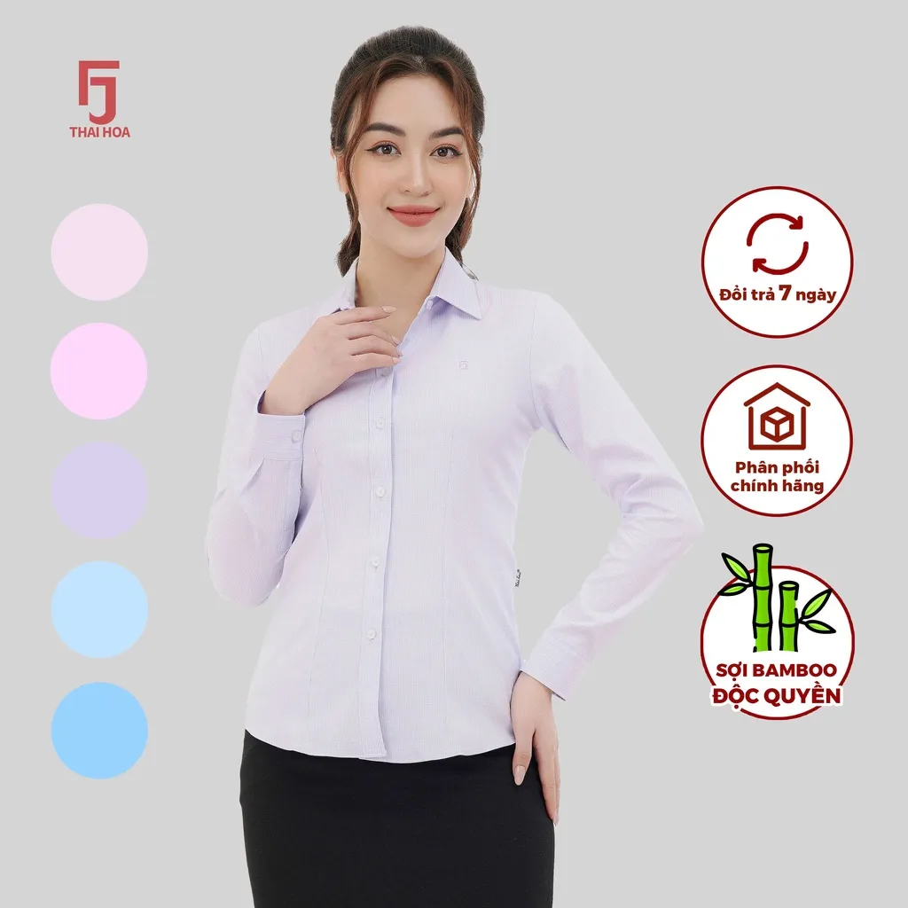 Ảnh Áo sơ mi nữ công sở thiết kế dài tay vải sợi tre cao cấp nhiều màu Thái Hòa ASW0101-R06 4