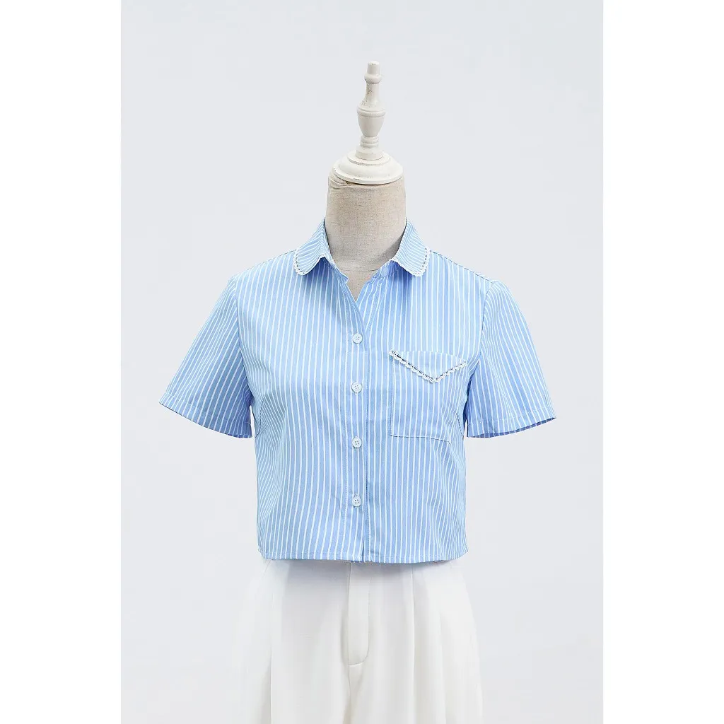 Ảnh Áo Sơ Mi Nữ Croptop Tay Ngắn Cổ Sen, Áo Kiểu Nữ Trẻ Trung VIEN TRAN O61H24H028 4