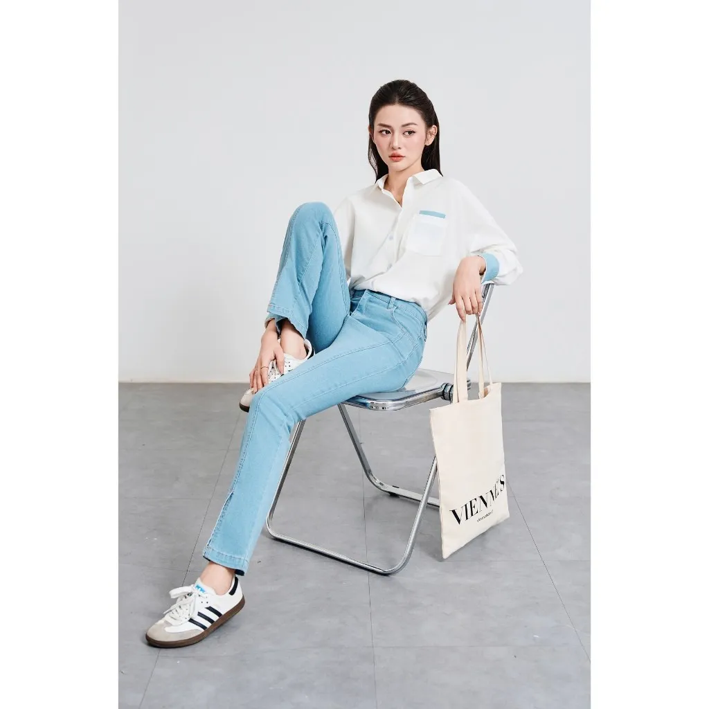 Ảnh Áo Sơ Mi Nữ Dáng Suông Phối Denim VIEN TRAN V61H25Q009 3