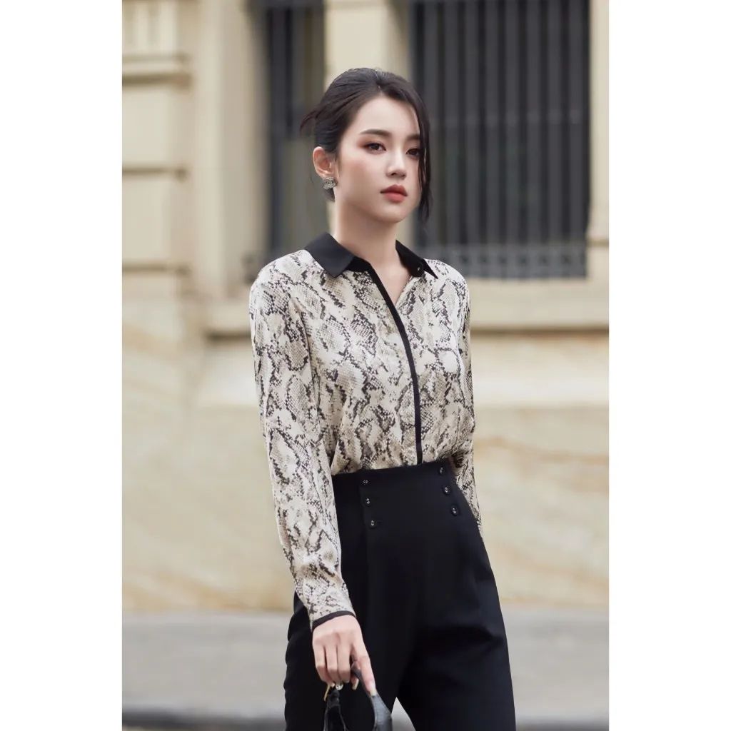 Ảnh Áo Sơ Mi Nữ Lụa Họa Tiết Phối Cổ LAMER nữ tính, sang trọng L61H25Q006 3