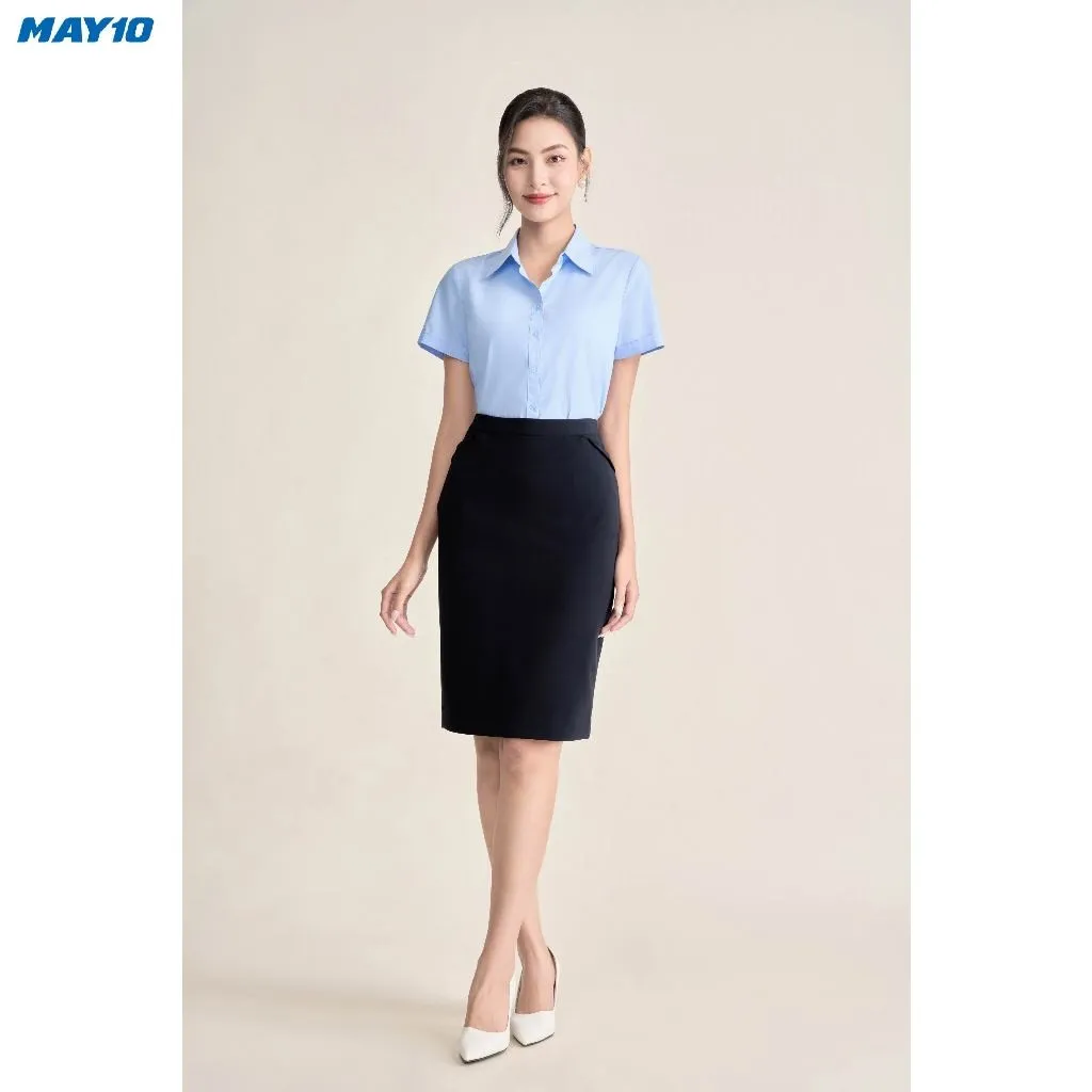 Ảnh Áo sơ mi nữ màu xanh May 10 màu AM072 1