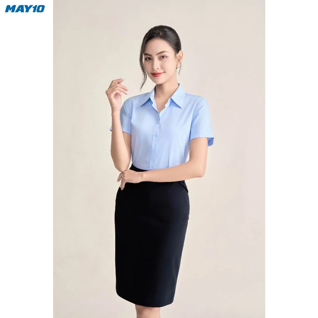 Ảnh Áo sơ mi nữ màu xanh May 10 màu AM072 2