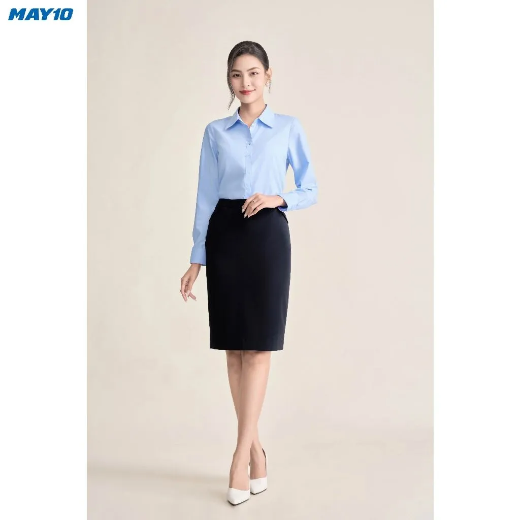 Ảnh Áo sơ mi nữ màu xanh May 10 màu AM072 4
