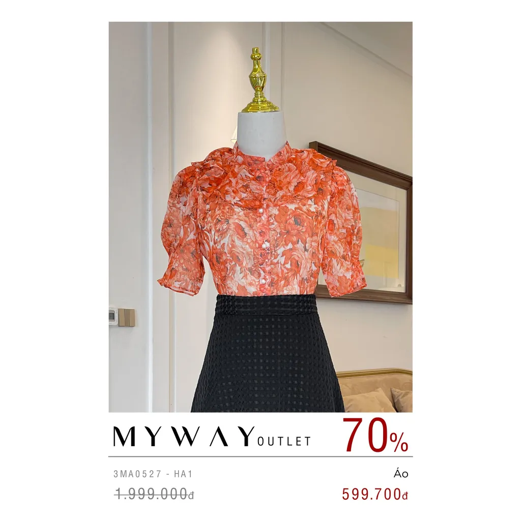 Ảnh Áo Sơ Mi Nữ My Way Cổ Tàu Ngắn Tay Hoa Tiết Hoa Cao Cấp 3MA0527 1