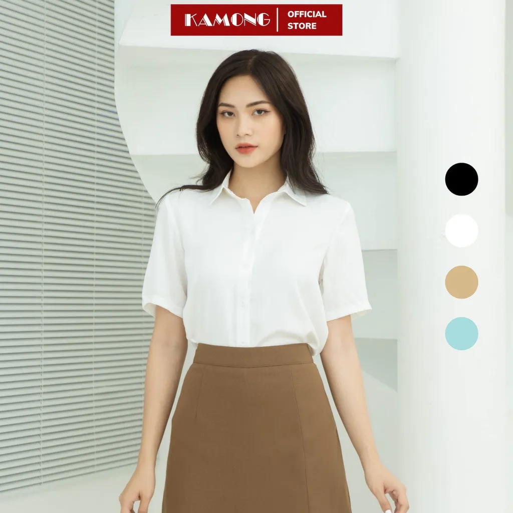 Ảnh Áo sơ mi nữ tay ngắn công sở KAMONG kiểu dáng cơ bản vải lụa sang trọng A146 1