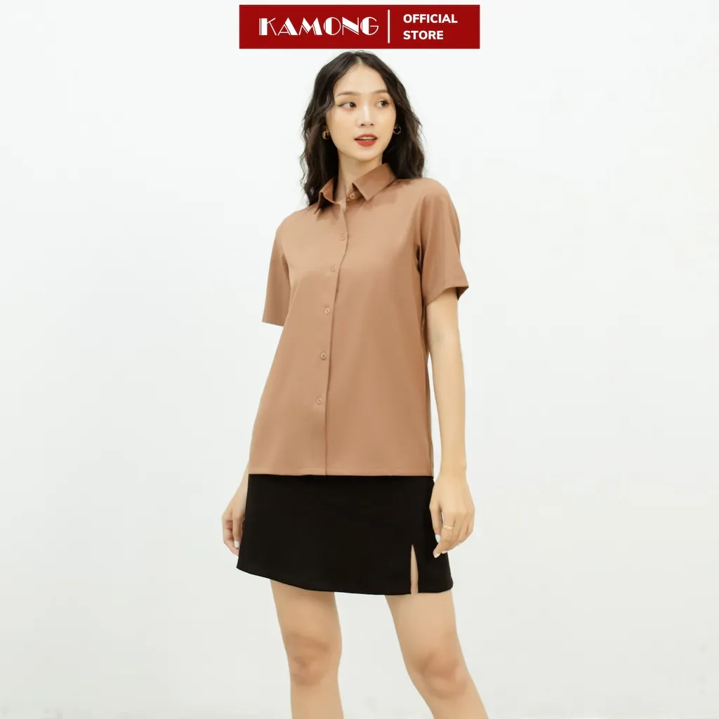 Ảnh Áo sơ mi nữ tay ngắn công sở KAMONG kiểu dáng cơ bản vải lụa sang trọng A146 3