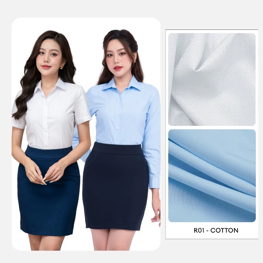 Ảnh Áo Sơ Mi Nữ Thái Hòa Đa Chất Liệu R01 Cotton, R10 Sợi tre, R09 Lụa, Họa Tiết Trơn Kiểu Ngắn Dài 3