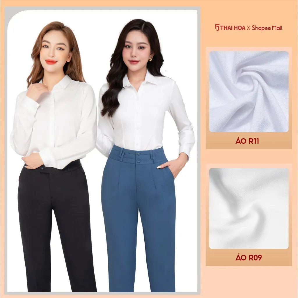 Ảnh Áo sơ mi nữ trắng đa chất liệu Thái Hòa Áo sơ mi cotton sợi tre bạc hà linen cao cấp 3