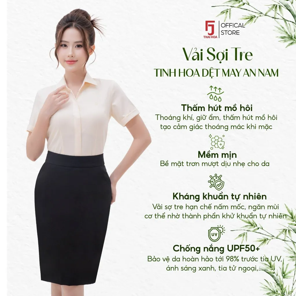 Ảnh Áo sơ mi nữ trơn 23ASW-218 chất liệu sợi tre ngắn tay cao cấp áp dụng công nghệ mới Thái Hoà 1