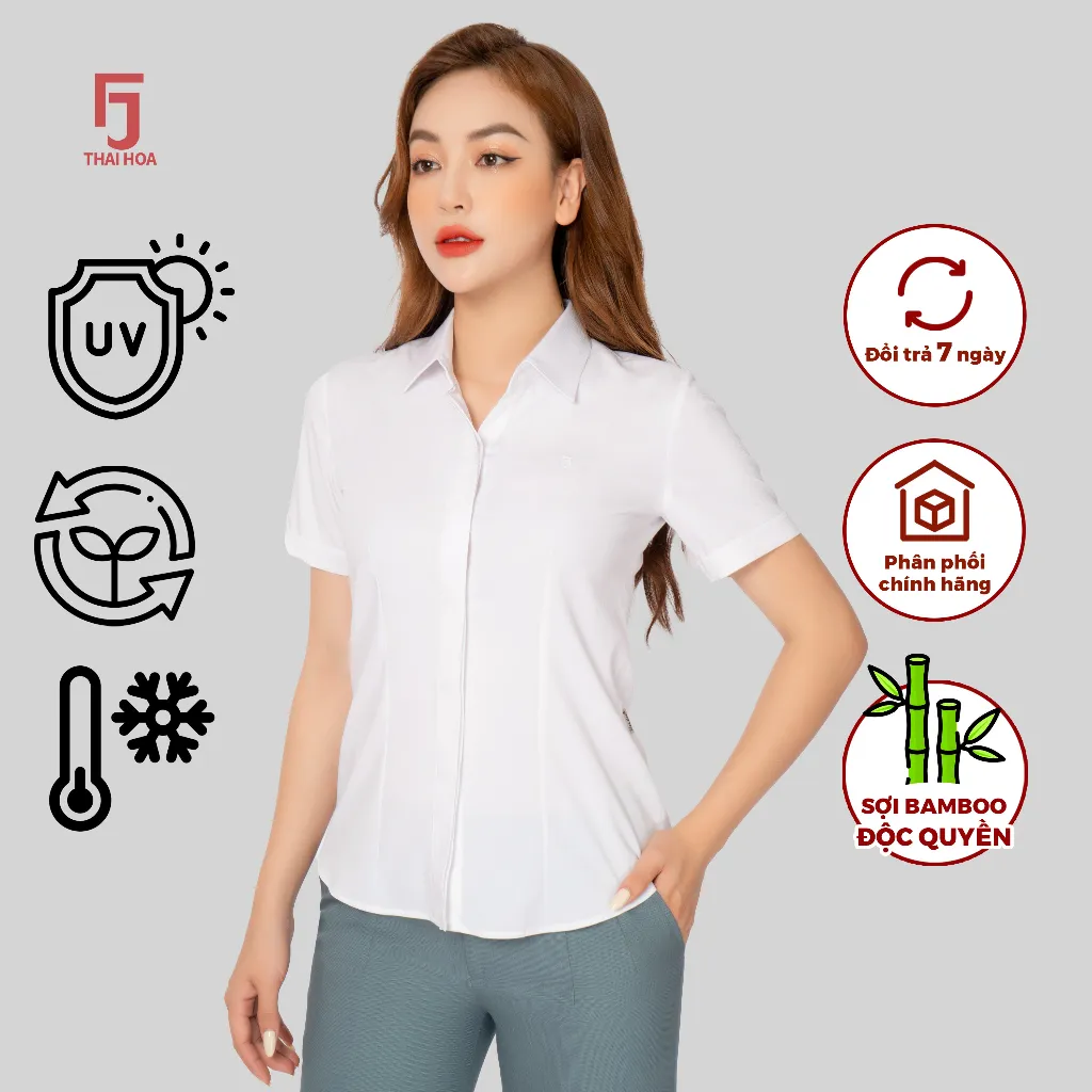 Ảnh Áo sơ mi nữ trơn 23ASW-218 chất liệu sợi tre ngắn tay cao cấp áp dụng công nghệ mới Thái Hoà 2