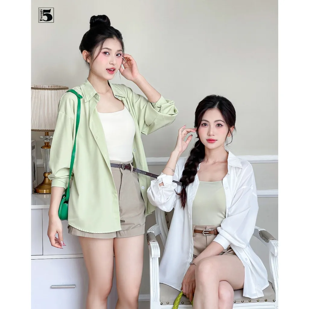 Ảnh Áo sơ mi nữ Twentyfive khoác ngoài dài tay dáng rộng oversize, nhiều màu AL14 2