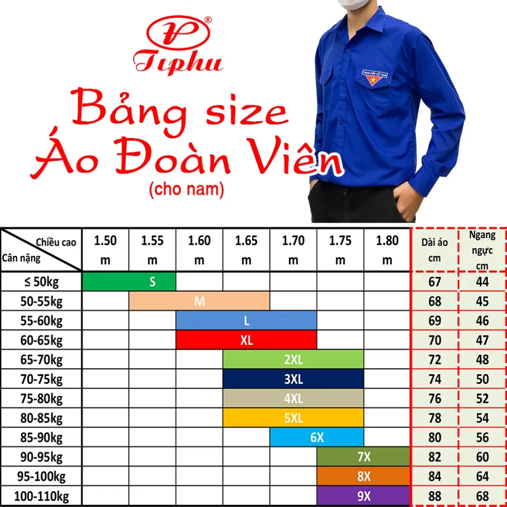 Ảnh Áo sơ mi đoàn viên nam, đồng phục thanh niên Việt Nam thêu cờ đỏ sao vàng, 2 túi có nắp và cầu vai 2