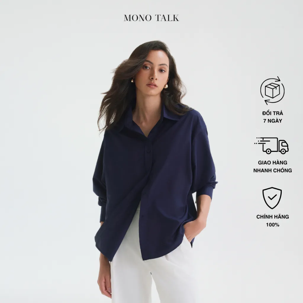 Ảnh Áo sơ mi oversized MONO TALK (navy) vải poplin hạn chế nhăn, mềm mát T10001FT 1