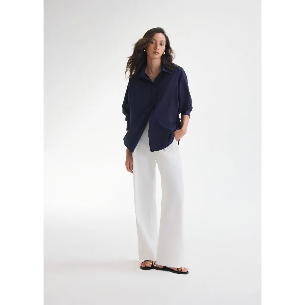 Ảnh Áo sơ mi oversized MONO TALK (navy) vải poplin hạn chế nhăn, mềm mát T10001FT 2
