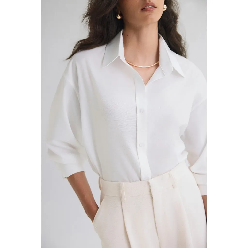 Ảnh Áo sơ mi oversized MONO TALK (trắng) vải poplin hạn chế nhăn, mềm mát T10001FT 4