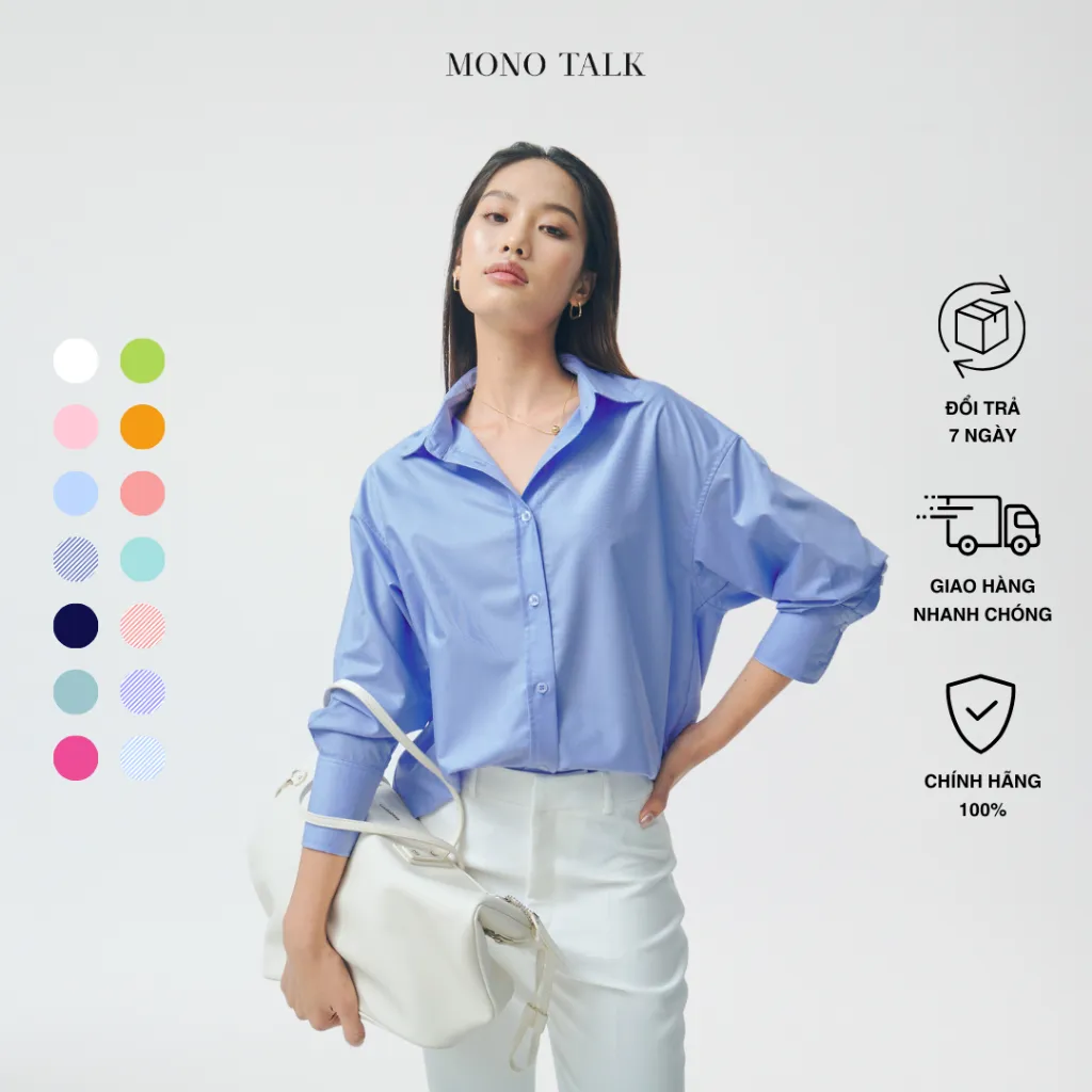 Ảnh Áo sơ mi oversized (tổng hợp màu) vải poplin hạn chế nhăn, mềm mát T10001FT 2