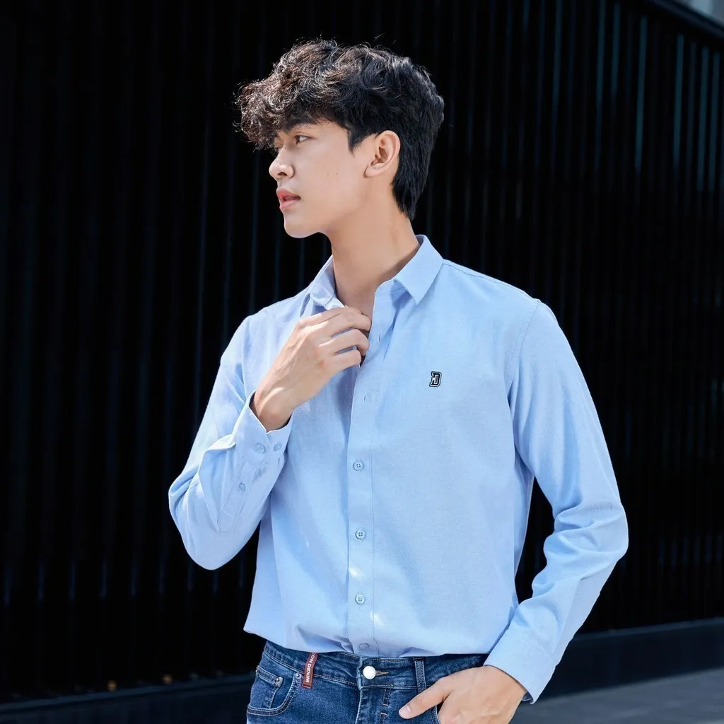 Ảnh Áo Sơ Mi Oxford Nam Tay Dài Blank Color Embroider Form Slim SMID0144 3