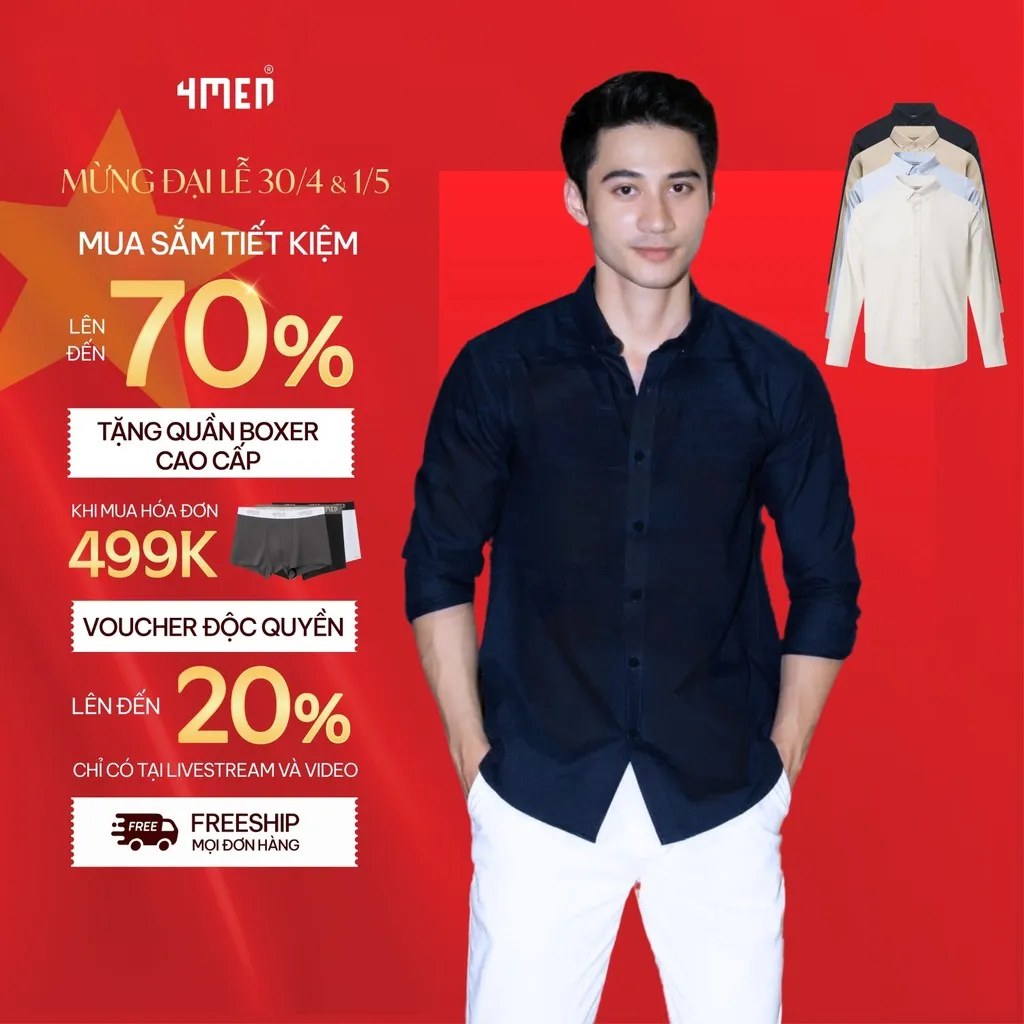 Ảnh Áo sơ mi oxford nam tay dài 4MEN SM158 cổ button down, form regular, vải trơn cao cấp đẹp dày dặn, thấm mồ hôi 1