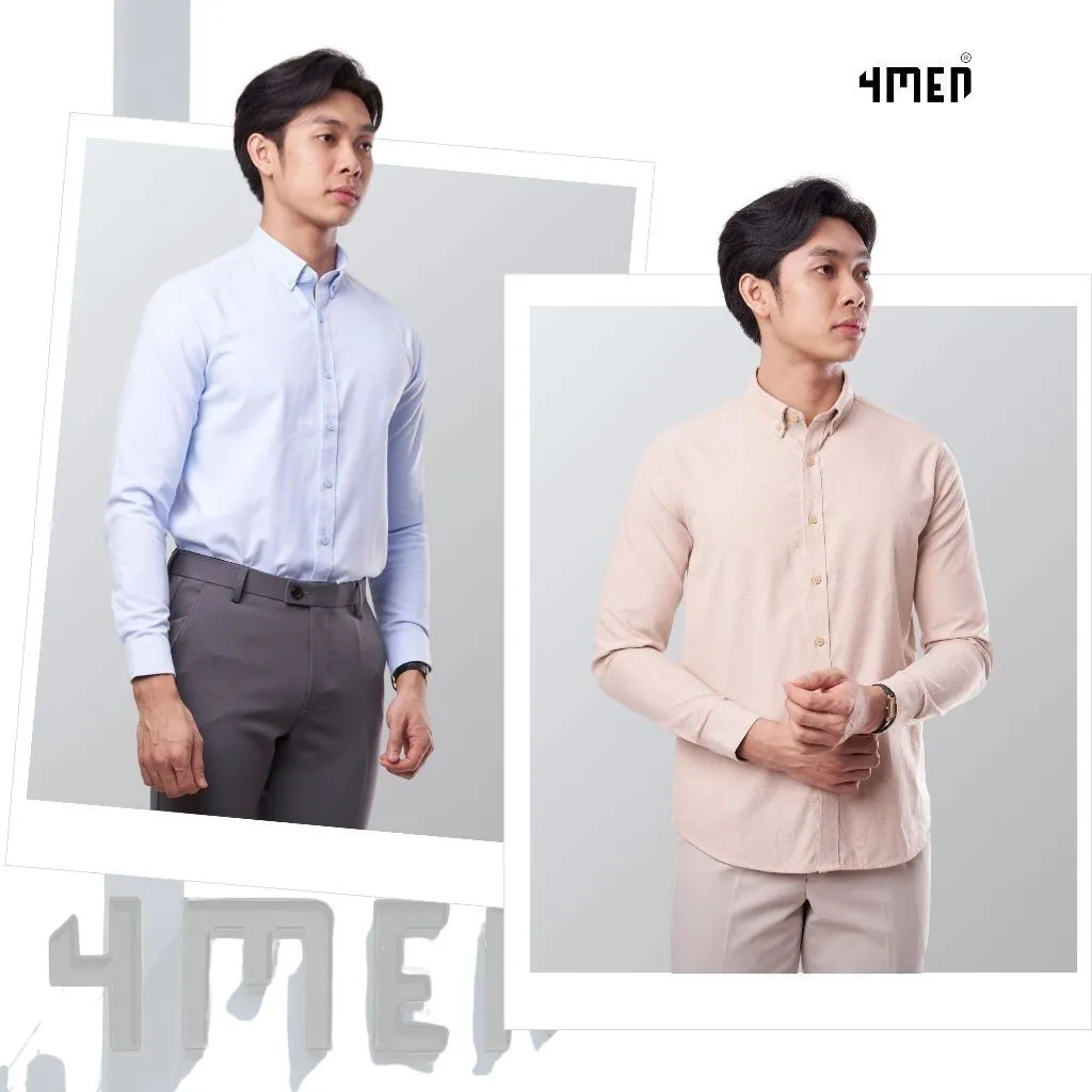 Ảnh Áo sơ mi oxford nam tay dài 4MEN SM158 cổ button down, form regular, vải trơn cao cấp đẹp dày dặn, thấm mồ hôi 2