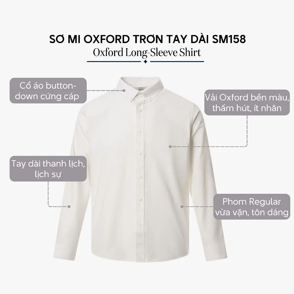 Ảnh Áo sơ mi oxford nam tay dài 4MEN SM158 cổ button down, form regular, vải trơn cao cấp đẹp dày dặn, thấm mồ hôi 3