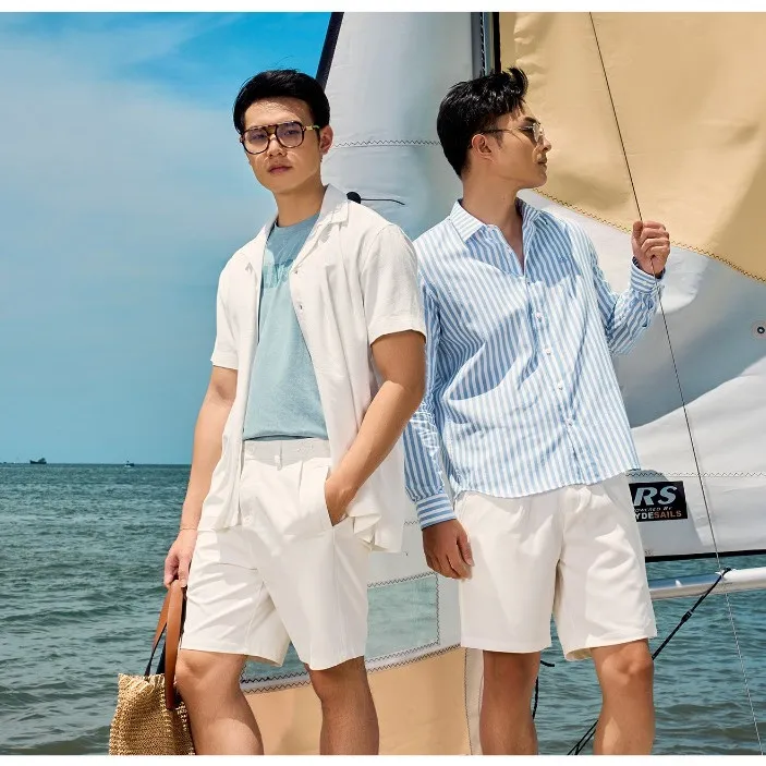 Ảnh Áo Sơ Mi Oxford Tay Dài Sọc Xanh Thêu Bánh Lái Form Tailored 4MEN SM183 đứng phom, trẻ trung, năng động 3