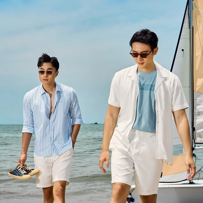 Ảnh Áo Sơ Mi Oxford Tay Dài Sọc Xanh Thêu Bánh Lái Form Tailored 4MEN SM183 đứng phom, trẻ trung, năng động 4