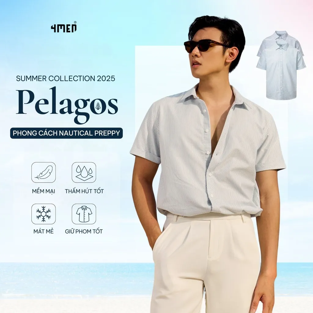 Ảnh Áo Sơ Mi Oxford Tay Ngắn Sọc Thêu Hình Mỏ Neo 4M Form Regular 4MEN SM185 đứng phom, trẻ trung, năng động, cá tính 1