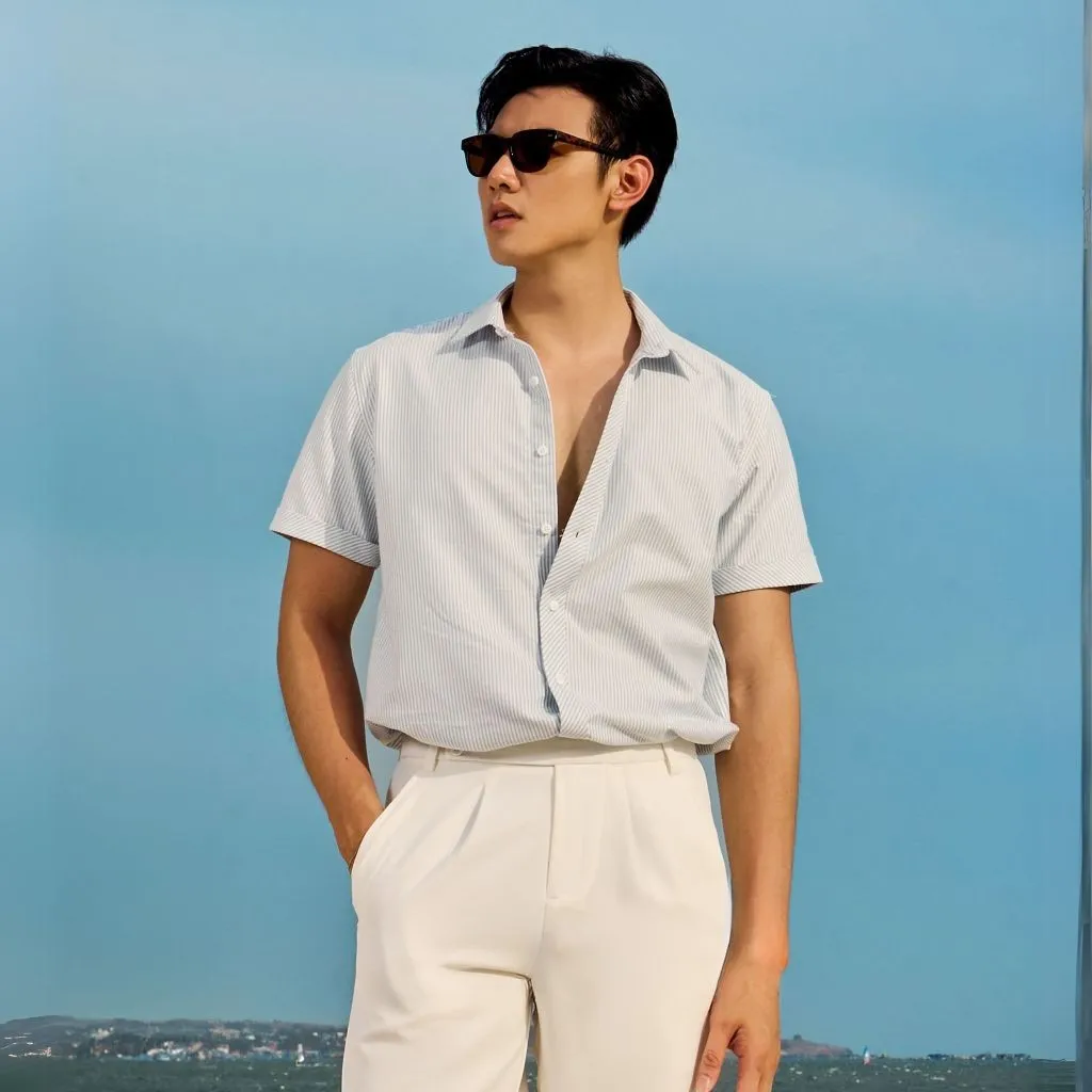 Ảnh Áo Sơ Mi Oxford Tay Ngắn Sọc Thêu Hình Mỏ Neo 4M Form Regular 4MEN SM185 đứng phom, trẻ trung, năng động, cá tính 3