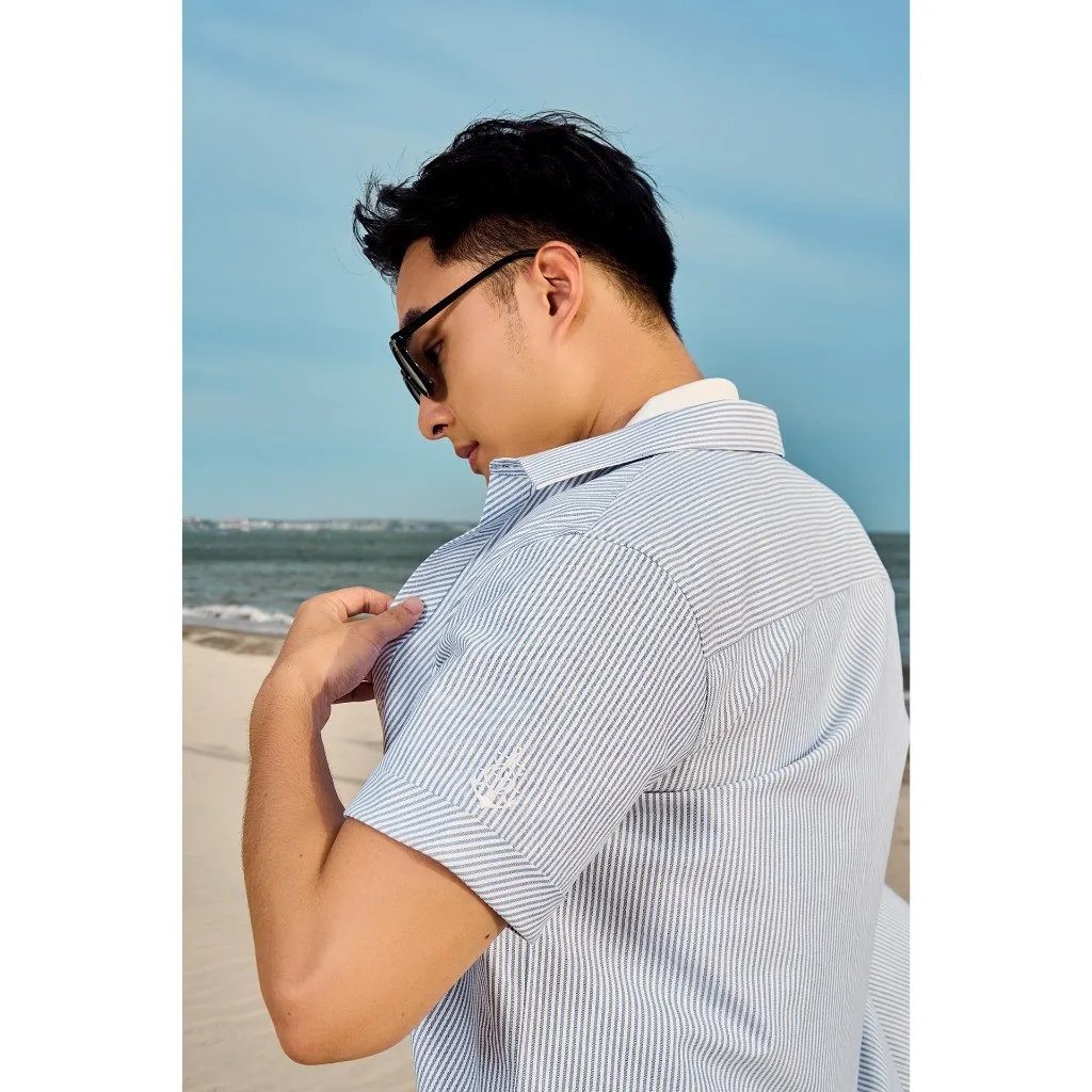 Ảnh Áo Sơ Mi Oxford Tay Ngắn Sọc Thêu Hình Mỏ Neo 4M Form Regular 4MEN SM185 đứng phom, trẻ trung, năng động, cá tính 4