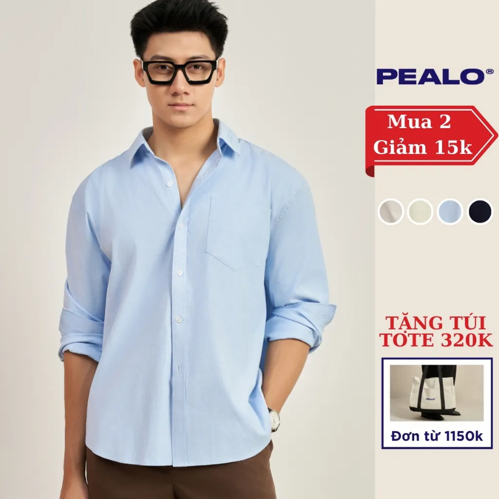 Ảnh Áo sơ mi PEALO Oxford Trơn form Relax Cotton cao cấp 1