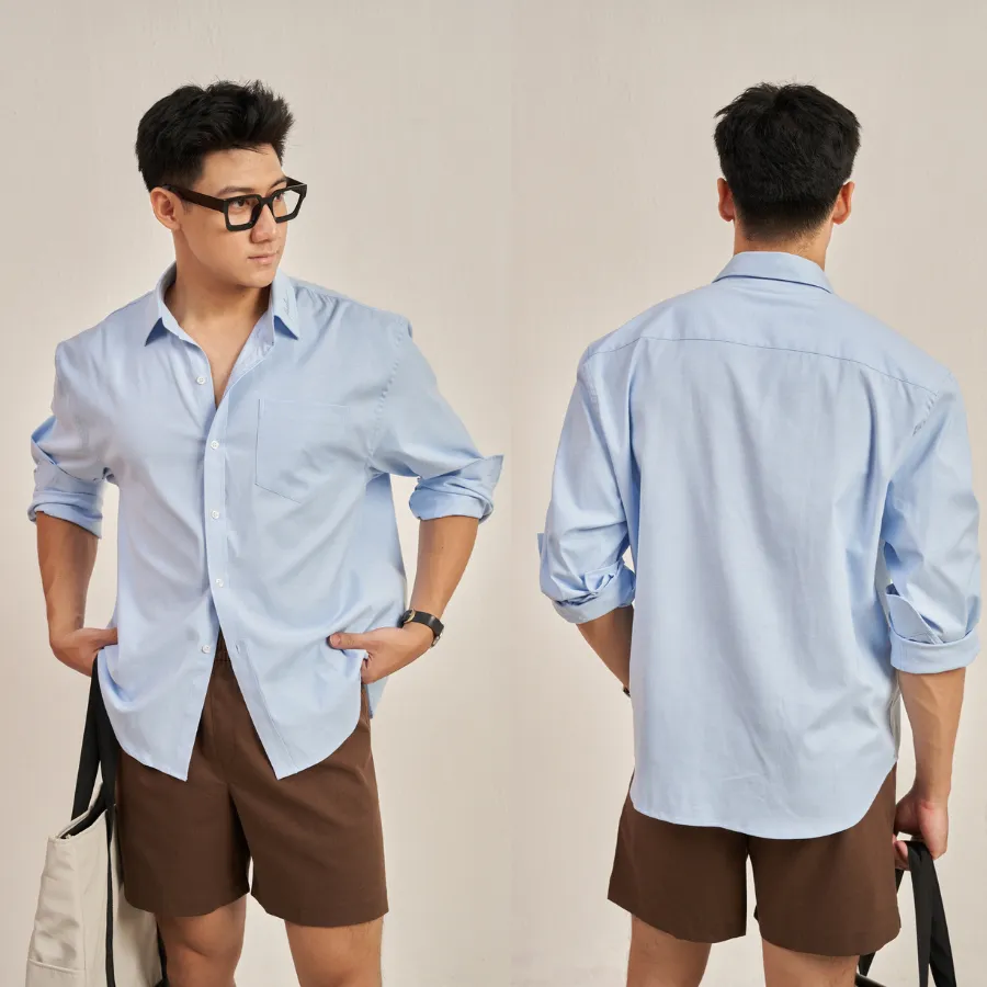Ảnh Áo sơ mi PEALO Oxford Trơn form Relax Cotton cao cấp 4