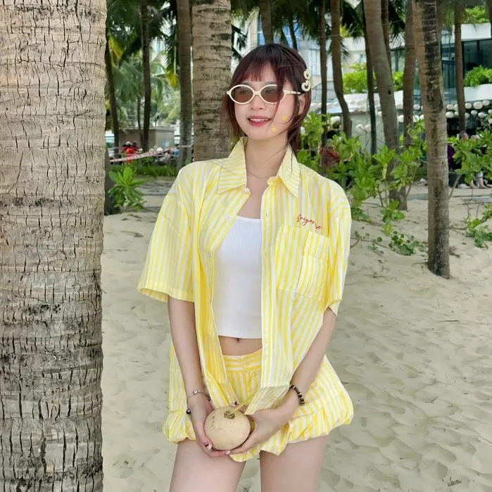 Ảnh Áo Sơ Mi SAIGONESE Form Boxy Thun Kate Hoạ Tiết Sọc Unisex Nam Nữ 5 Màu 1